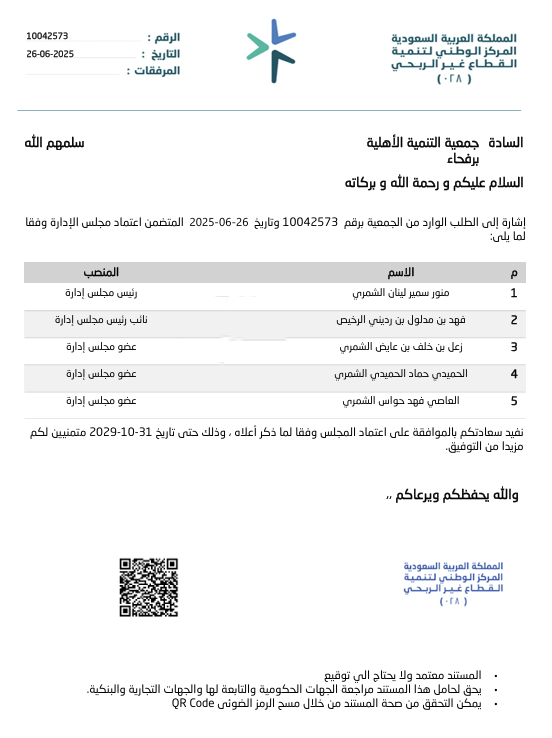 خطاب تشكيل مجلس الإدارة